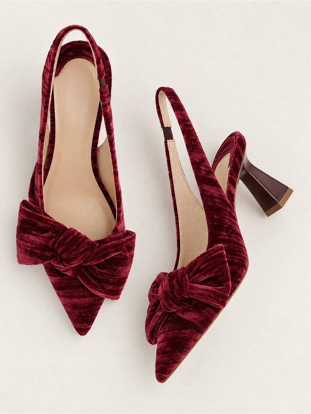 Antonio Melani Lenore Burgundy Velvet Bow Slingback Pumps Heels Sz 6,5